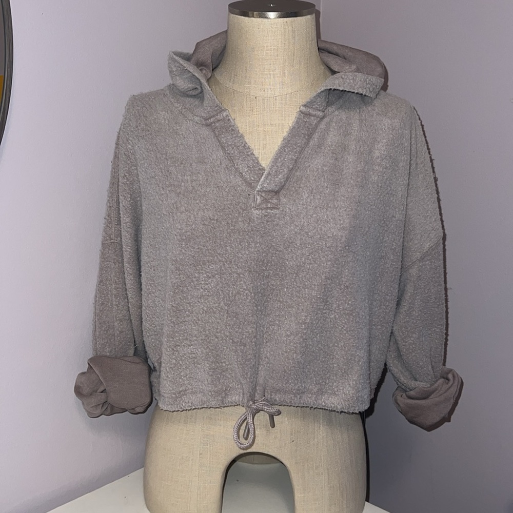 Mono B Gray Crop Top Hoodie